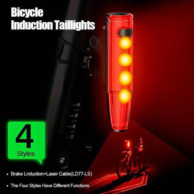 Велоліхтар LEADBIKE LD77-LS-4 LED з лазерною розміткою, Ліхтар акумуляторний світлодіодний велосипедний, фото 1