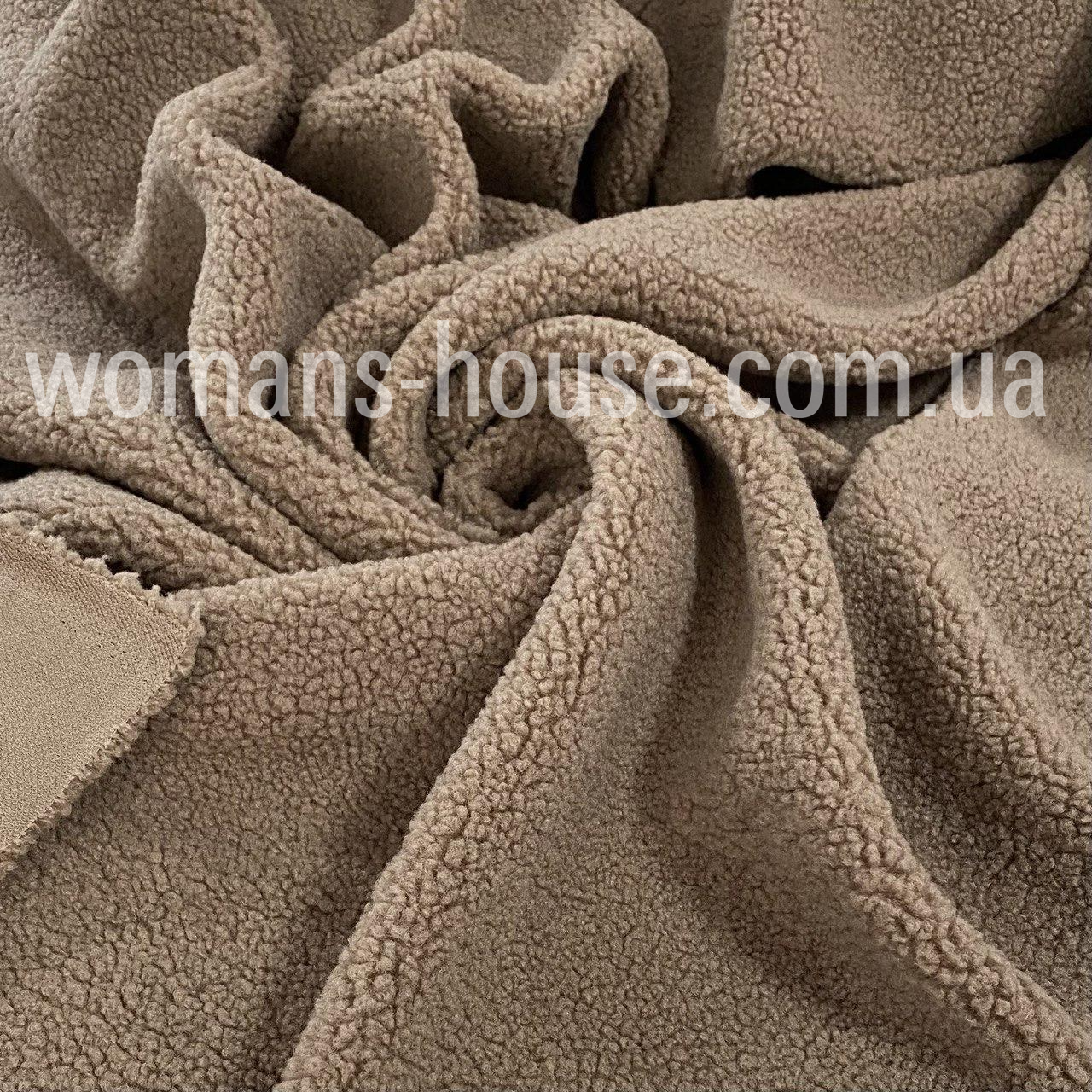 Тканина хутро Тедді кучерява на трикотажі 320 gsm 150 см Кава з молоком