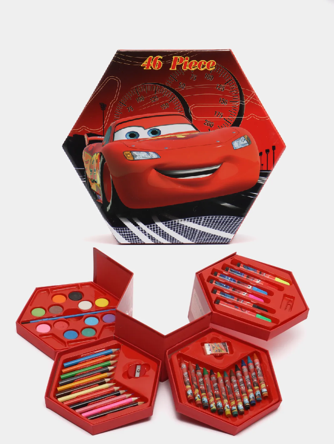 Набір для малювання набір для дитячої творчості 46 предметів Блискавка Макквін "Тачки", у боксі, фото 1