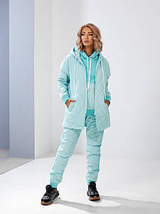 Спортивний костюм-трійка жіночий із жилеткою тепле худі з капюшоном комплект стильний гарний повсякденний