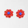 Сережки кліпси дитячі для вух без пробивання квітка Хризантема червона з синім, фото 2