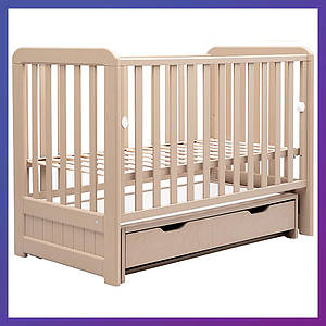 Дитяче ліжечко дерев'яне з бука Люкс LYO-03 з шухлядою маятниковий механізм Капучино