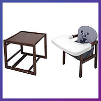 Дитячий стільчик-трансформер для годування дерев'яний Babyroom Пеппі тонований сірий графіт панда