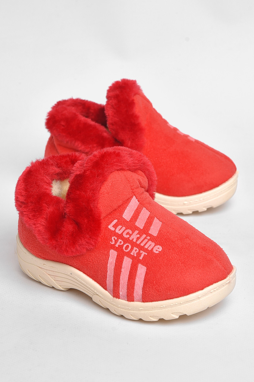 Капці дитячі чуні червоного кольору з хутром 189230T Безкоштовна доставка, фото 1