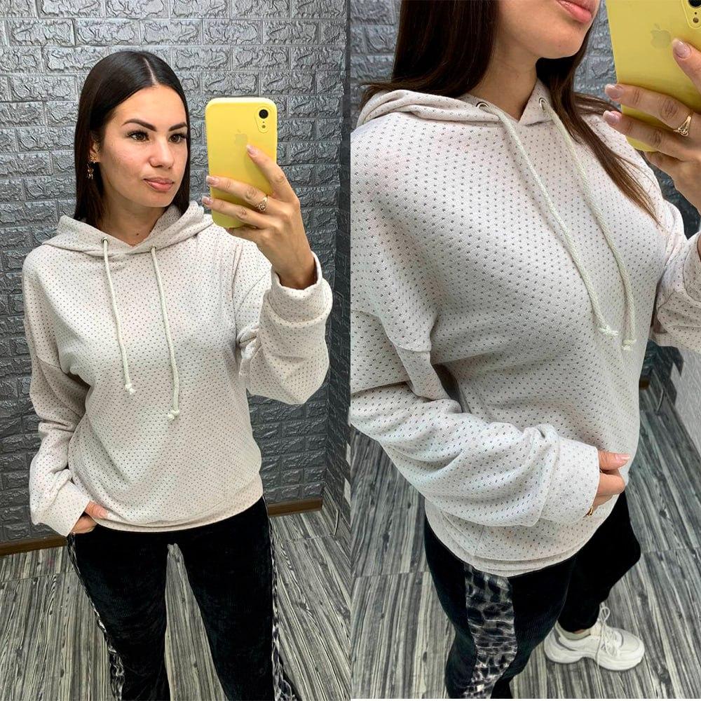 Стильна бежева кофта з капюшоном