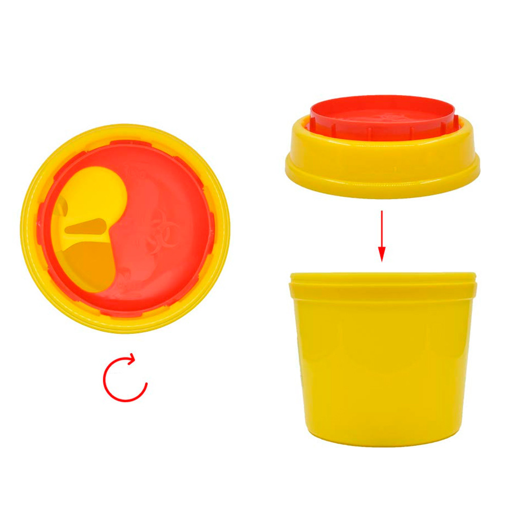 0,7 л контейнер для утилізації голок та медичних відходів, пластиковий, круглої форми, жовтий з червоною кришкою