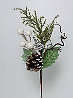 Новорічні квіти та гілки. Бутон'єрка новорічна, 30 см/шишка