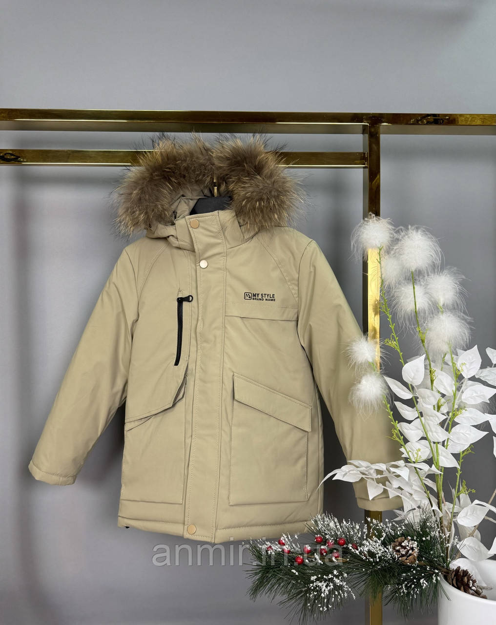 Куртка зимова дівчина з внутрішніми лямками для хлопчика 8-12 років, колір бежевий