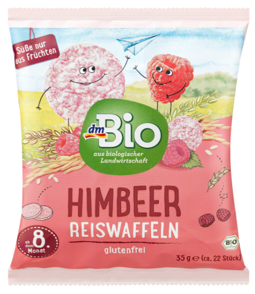 Дитячі органічні рисові міні-вафлі DM Bio малина з 8 місяців, 35 г, фото 1