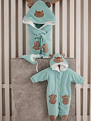 Зимовий комплект на виписку для новонародженого набір Панда м'ятний