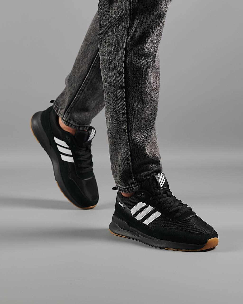 Чоловічі кросівки замшеві сітка Adidas Retropy Black White, кеди Адідас чорн. замша сітка. Чоловіче взуття