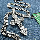 Комплект ланцюжок плоский бісмарк та православний хрест срібло із чорнінням 925 проба, фото 3