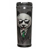 Термокухоль непроливайка 380 мл питний, з кришкою, малюнком принтом написом Панда, подарункові термокружки для кави, чаю, в машину