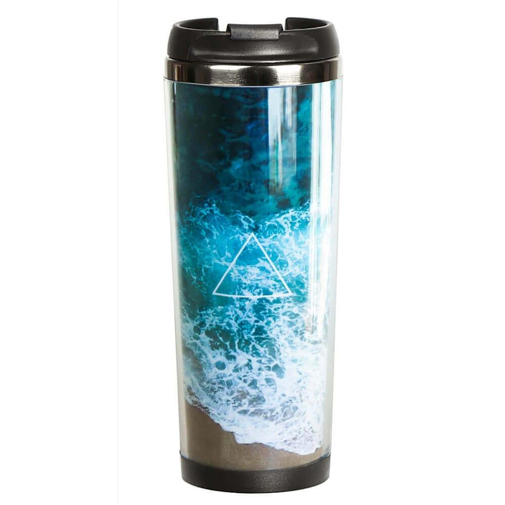 Термокухоль непроливайка 380 мл, питний з кришкою, малюнком принтом написом Океан, подарункові термокружки для кави, чаю, в машину