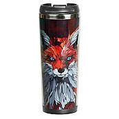 Термокухоль непроливайка 380 мл, питний, з кришкою, малюнком принтом написом Лис, подарункові термокружки для кави, чаю, в машину