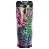Термокухоль непроливайка 380 мл питний з кришкою, малюнком принтом написом Ананас, подарункові термокружки для кави, чаю, в машину
