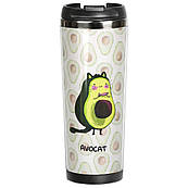Термокухоль непроливайка 380 мл питний з кришкою, малюнком принтом написом Авокот, подарункові термокружки для кави, чаю, в машину