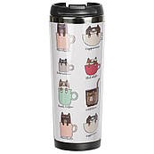 Термокухоль непроливайка 380 мл питний з кришкою, малюнком принтом написом Котяча, подарункові термокружки для кави, чаю в машину