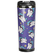 Термокухоль непроливайка 380 мл питний з кришкою, малюнком принтом написом Єдиноріжки, подарункові термокружки для кави чаю в авто