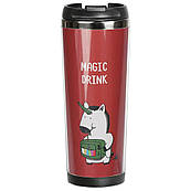 Термокухоль непроливайка кольоровий 380 мл з кришкою малюнком принтом Єдиноріг термокружка герметична для кави чаю походу в машину