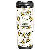 Термокухоль непроливайка кольоровий 380 мл, з кришкою, малюнком принтом ЗОЖ, термокружка герметична для кави, чаю, походу в машину