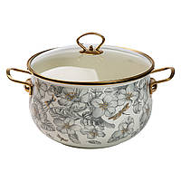 Каструля Lugi 6.5 л емальована з товстим дном для газових електричних індукційних плит, посуд з кришкою скляною