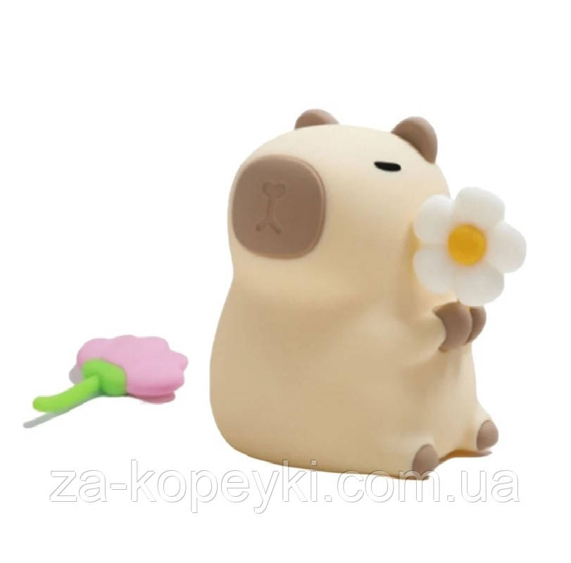 Силіконовий нічник світильник Капібара з квіткою Capybara