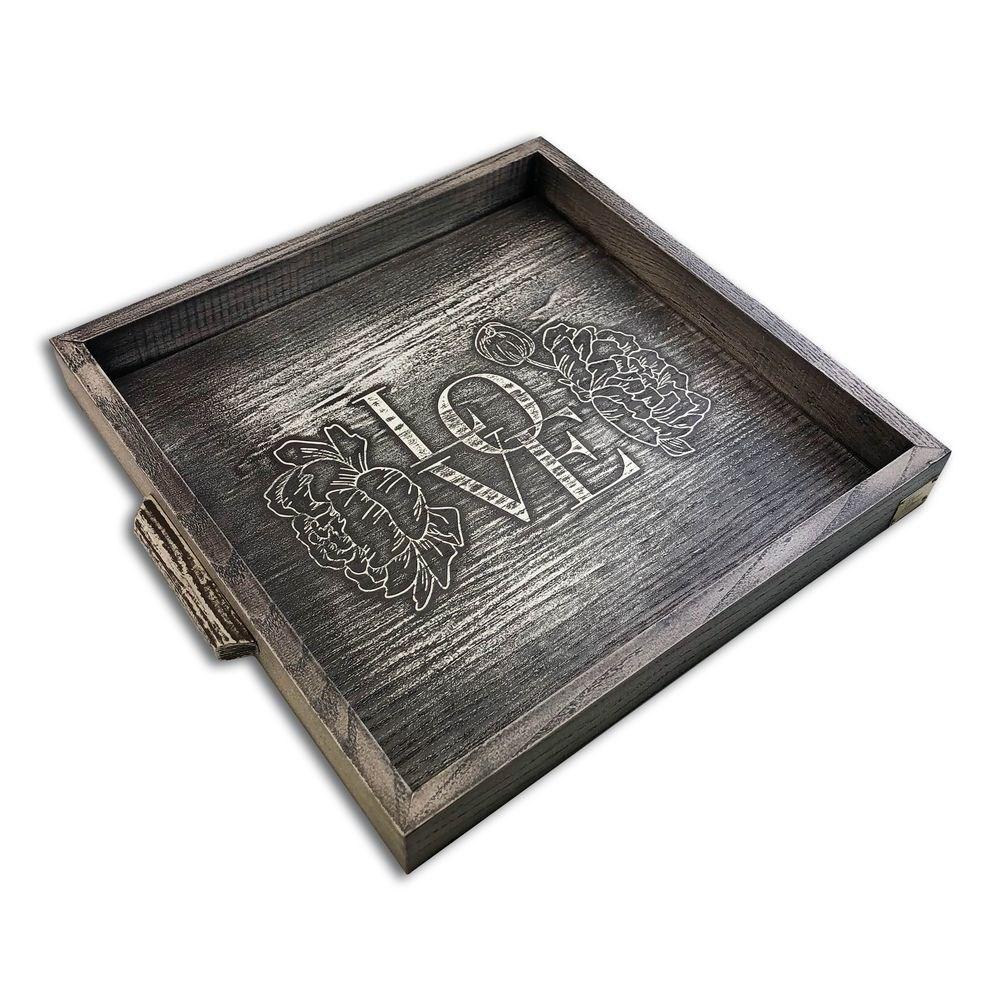 Піднос дерев'яний 30х30 Love сірий вінтаж хрп132х323сва, фото 1