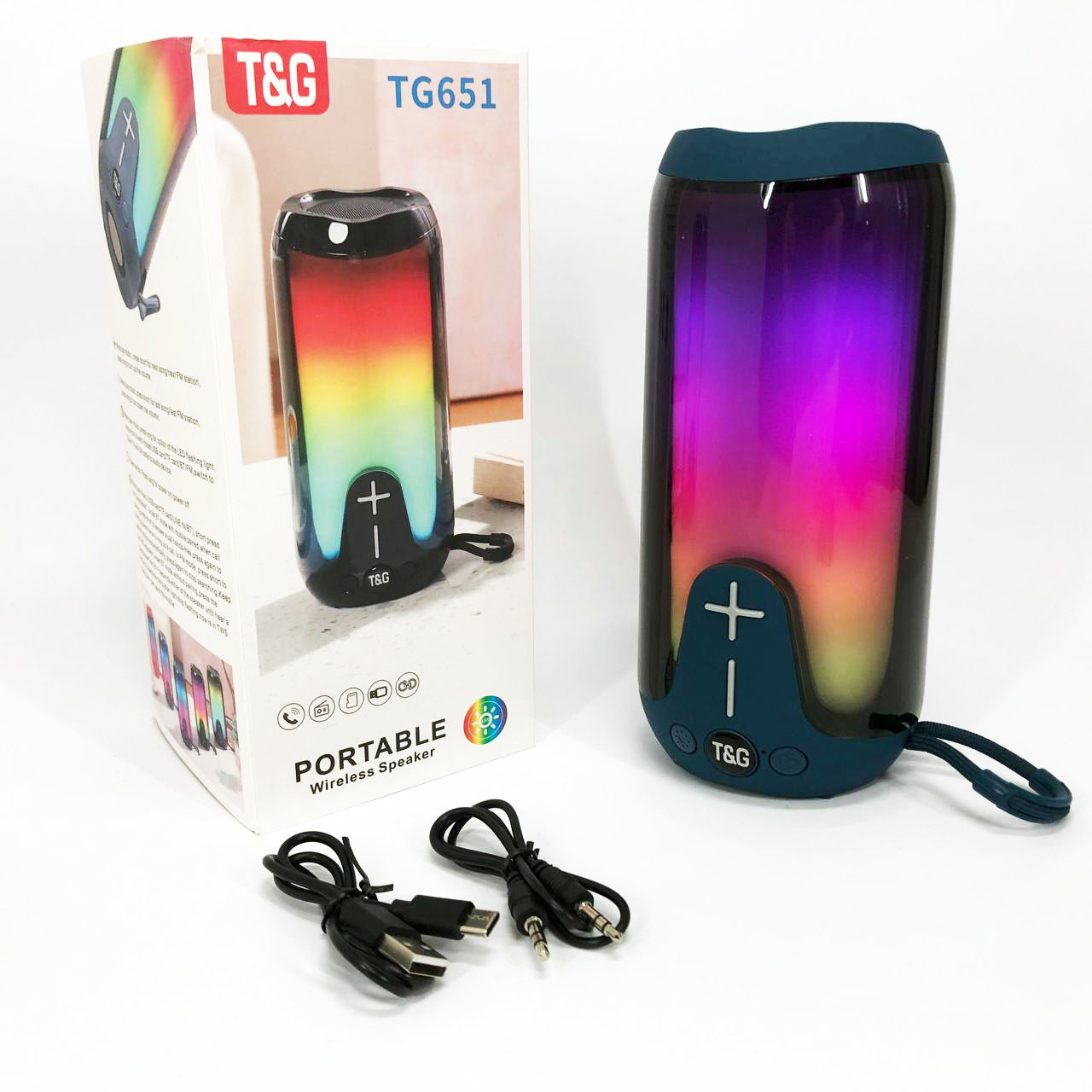 Bluetooth-колонка TG651 з RGB ПІДСВІТКОМ, акумуляторна колонка для музики, для вечірки. Колір: синій, фото 1