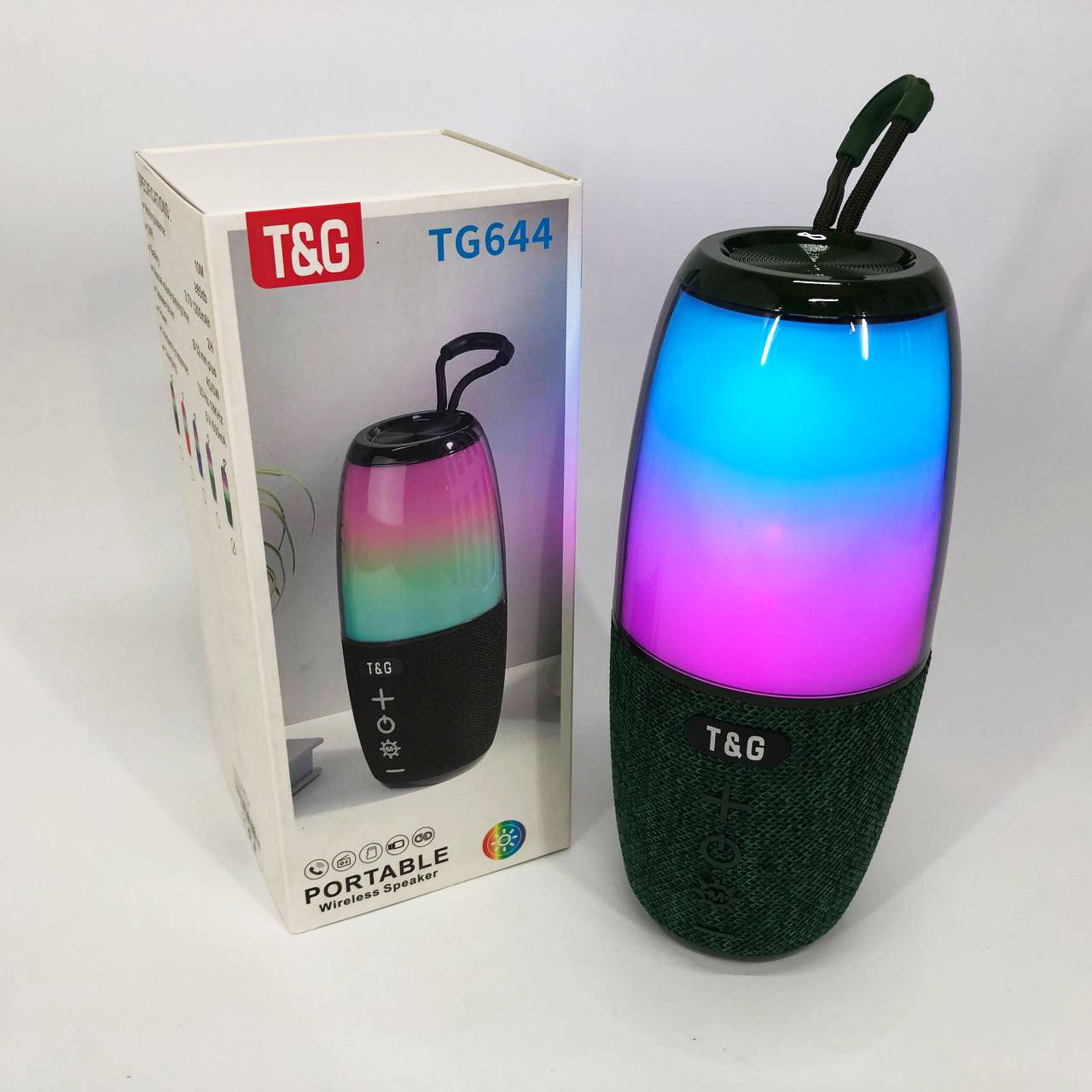 Портативна колонка TG644 5W з RGB підсвічуванням та ремінцем, Бездротова колонка потужна. Колір: зелений, фото 1