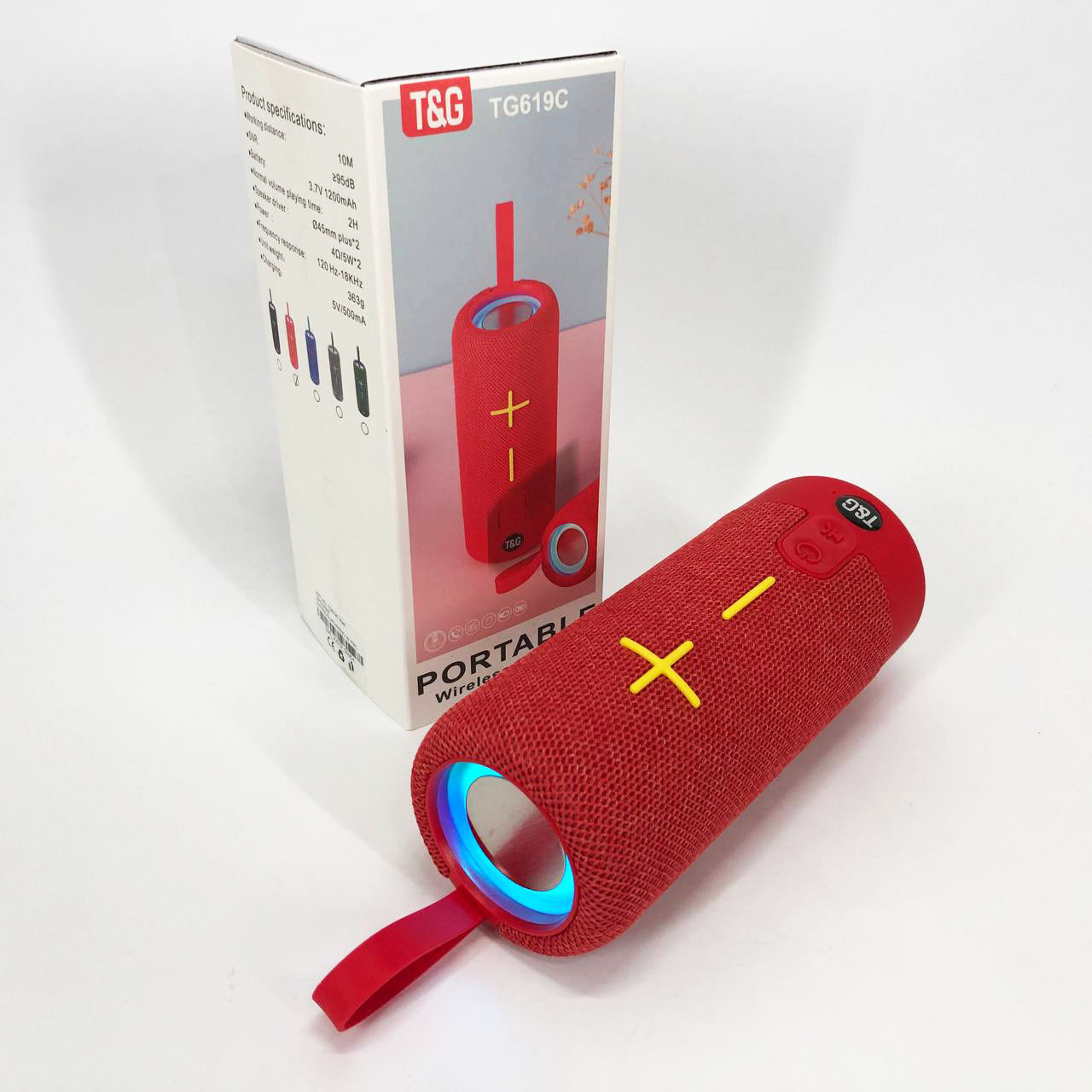 Портативна Bluetooth колонка TG619C FM-радіо USB/TF з ремінцем, гучна блютуз колонка. Колір: червоний, фото 1