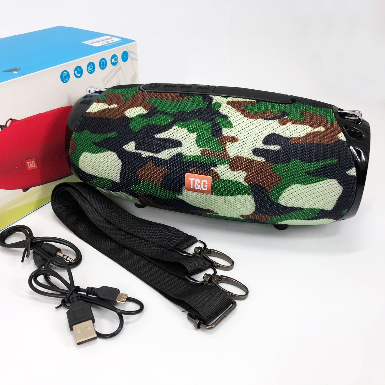 Портативна Bluetooth колонка TG534 SD IPX5 з ремінцем, гучна блютуз колонка. Колір: камуфляж, фото 1