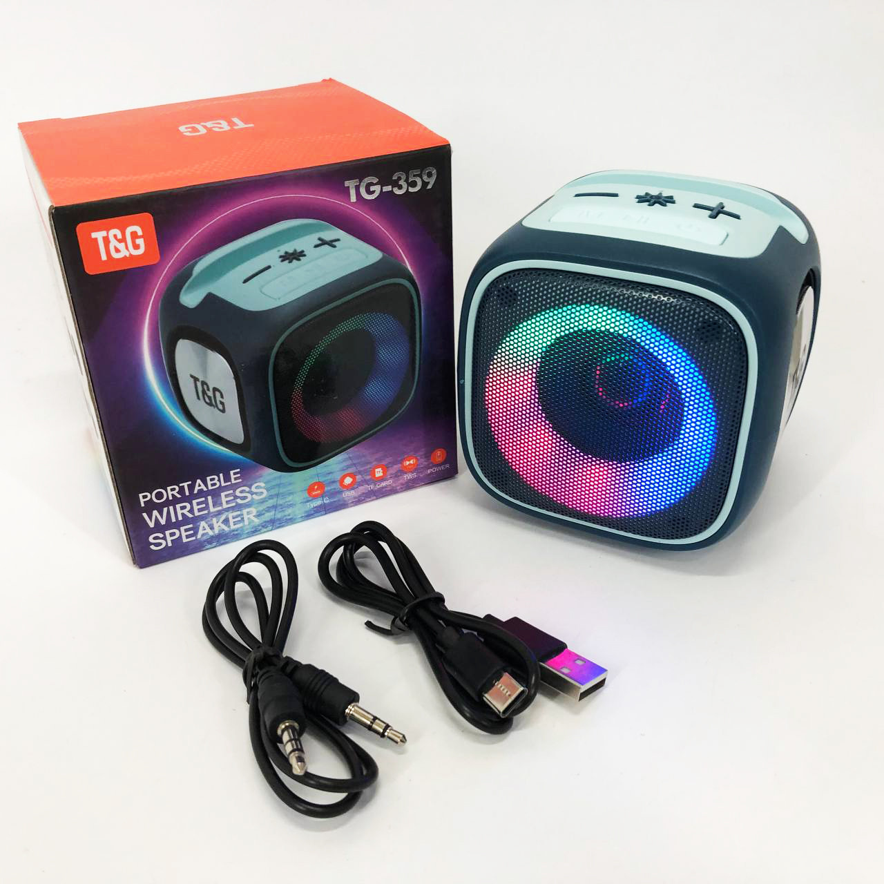 Портативна Bluetooth колонка TG359 7W з підсвічуванням RGB, акумуляторна колонка для музики. Колір: синій, фото 1