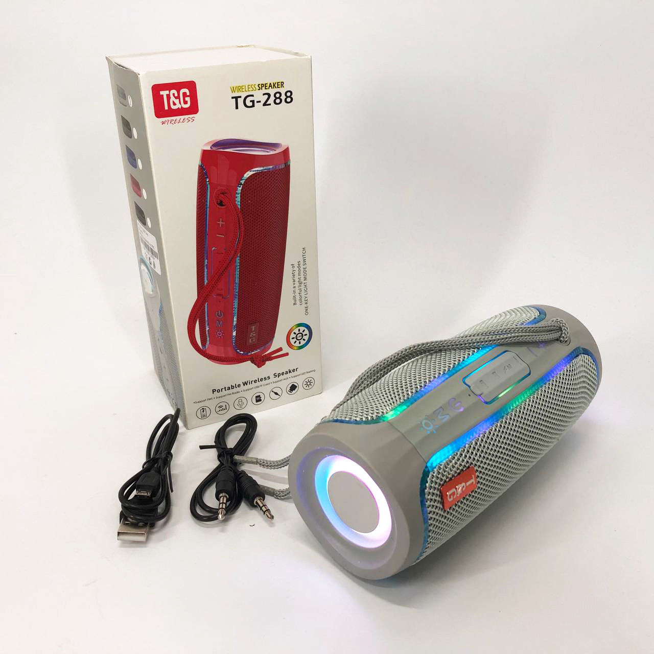 Портативна колонка Bluetooth з LED підсвічуванням TG288, акумуляторна колонка для музики. Колір: сірий, фото 1