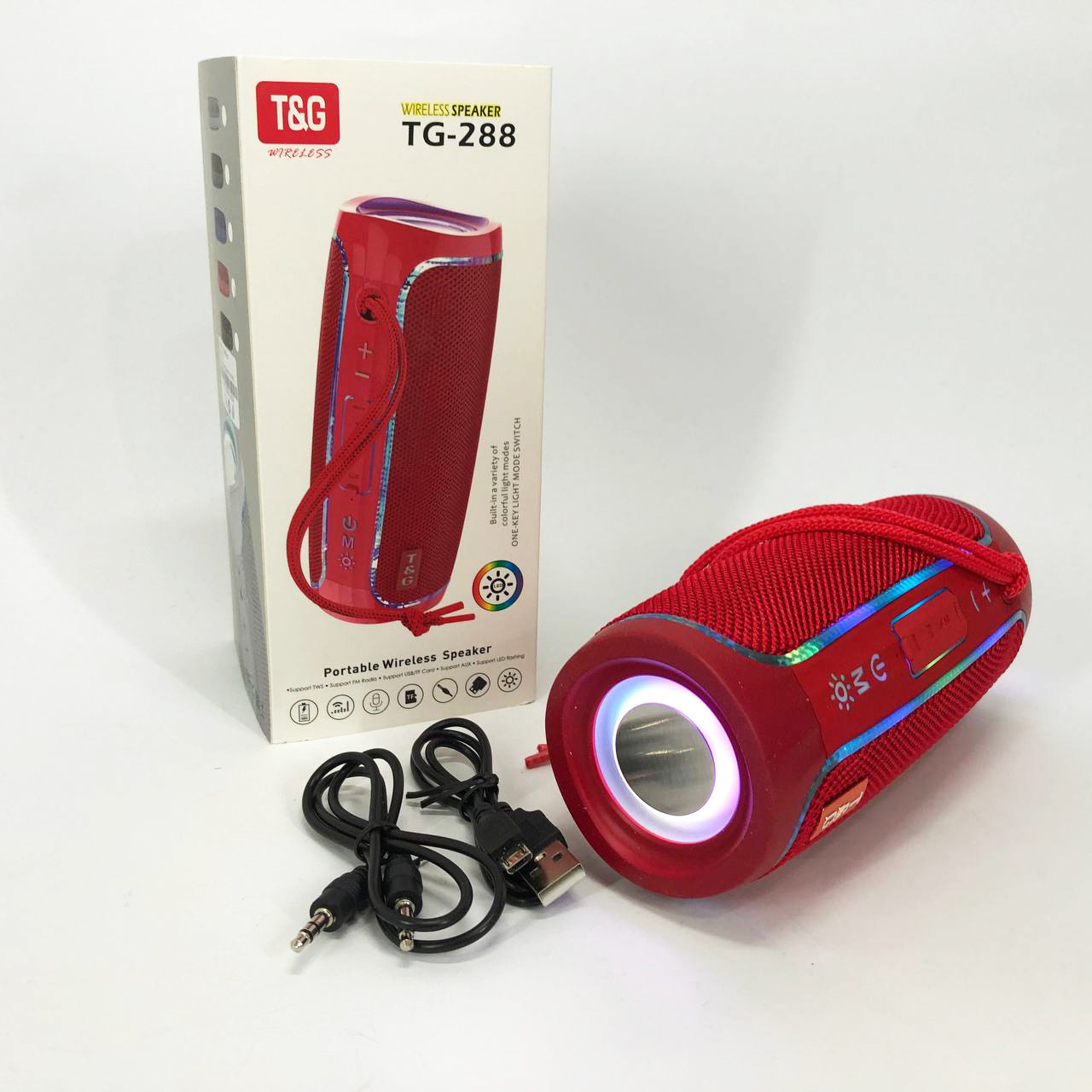 Портативна Bluetooth колонка з LED підсвічуванням TG288, гучна колонка для вечірки. Колір: червоний, фото 1