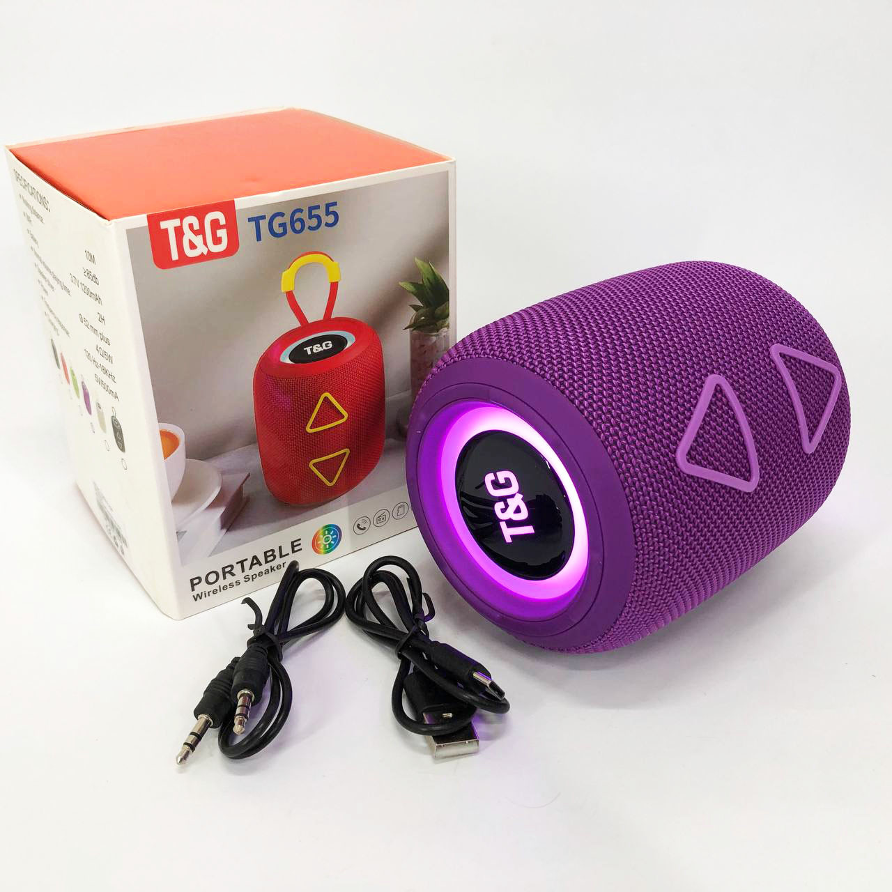 Портативна колонка TG655 5W з RGB підсвічуванням та ремінцем, Акумуляторна для музики. Колір: фіолетовий, фото 1
