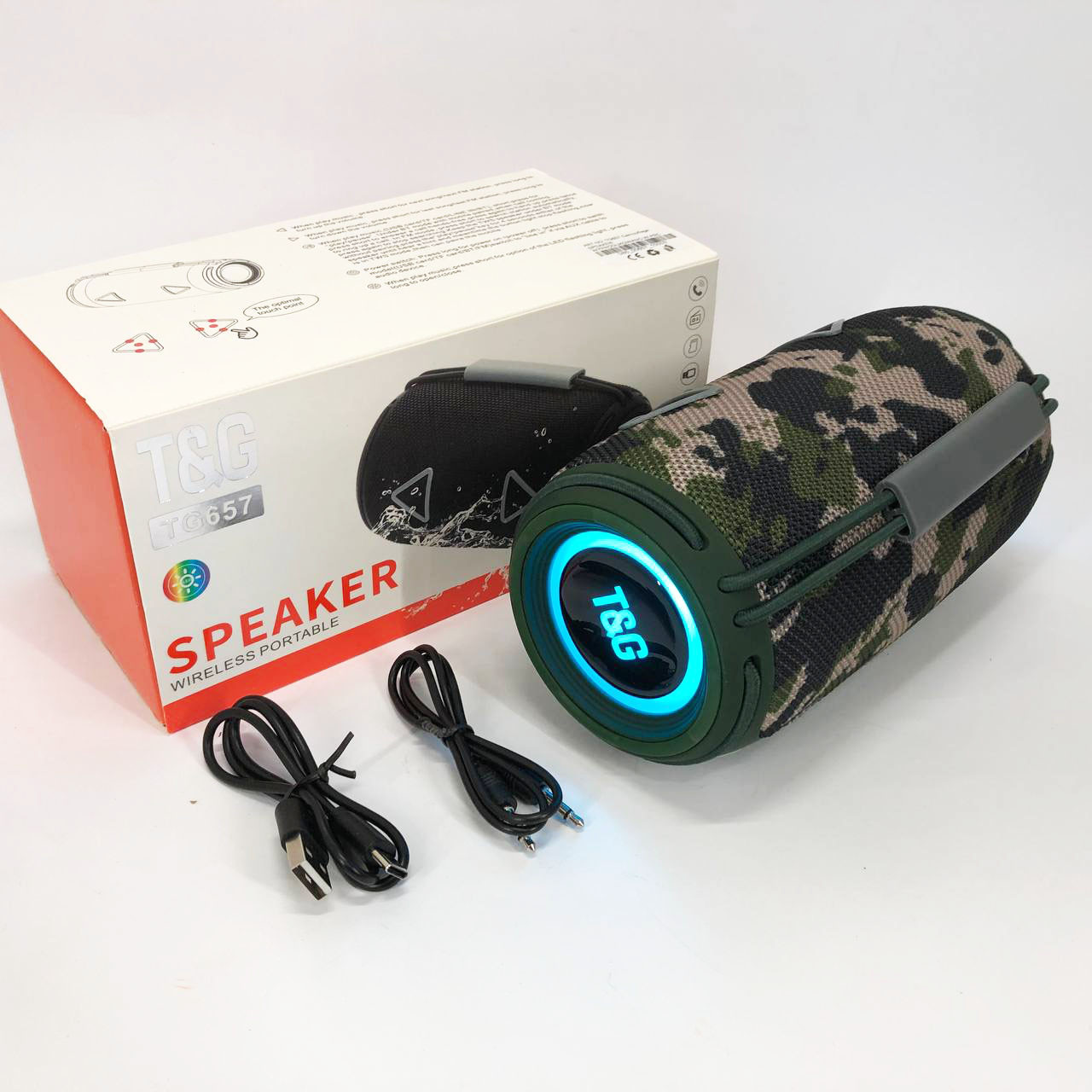 Bluetooth-колонка TG657 з RGB підсвічуванням 1500 mAh, Гучна блютуз колонка. Колір: камуфляж, фото 1