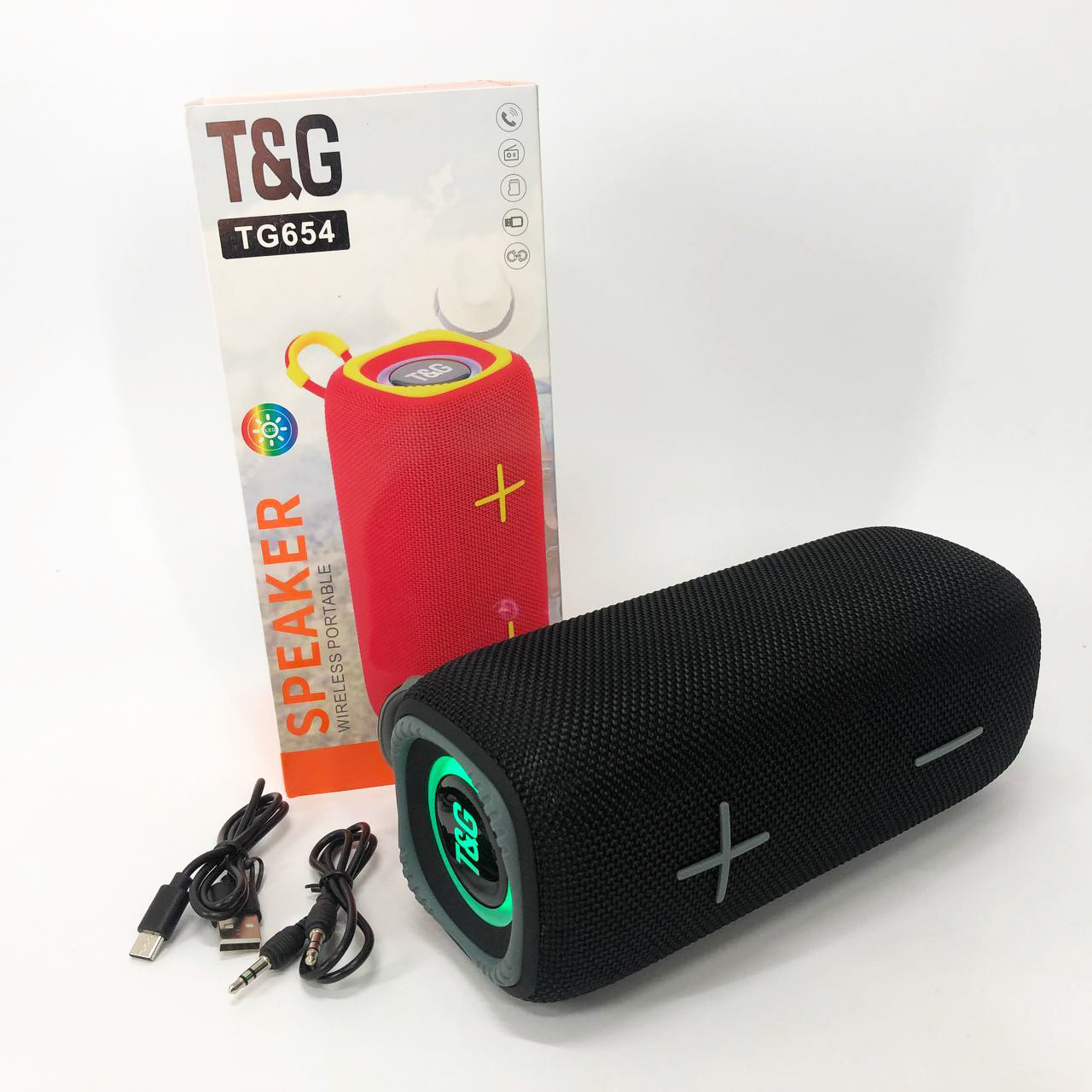 Портативна Bluetooth колонка TG654 8W з підсвічуванням, акумуляторна колонка для музики. Колір: чорний, фото 1