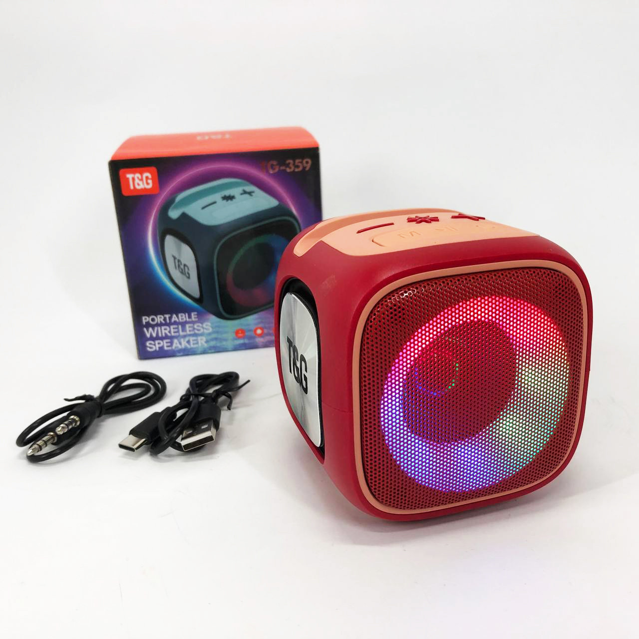 Портативна Bluetooth колонка TG359 7W з RGB підсвічуванням, Гучна блютуз колонка. Колір: червоний, фото 1