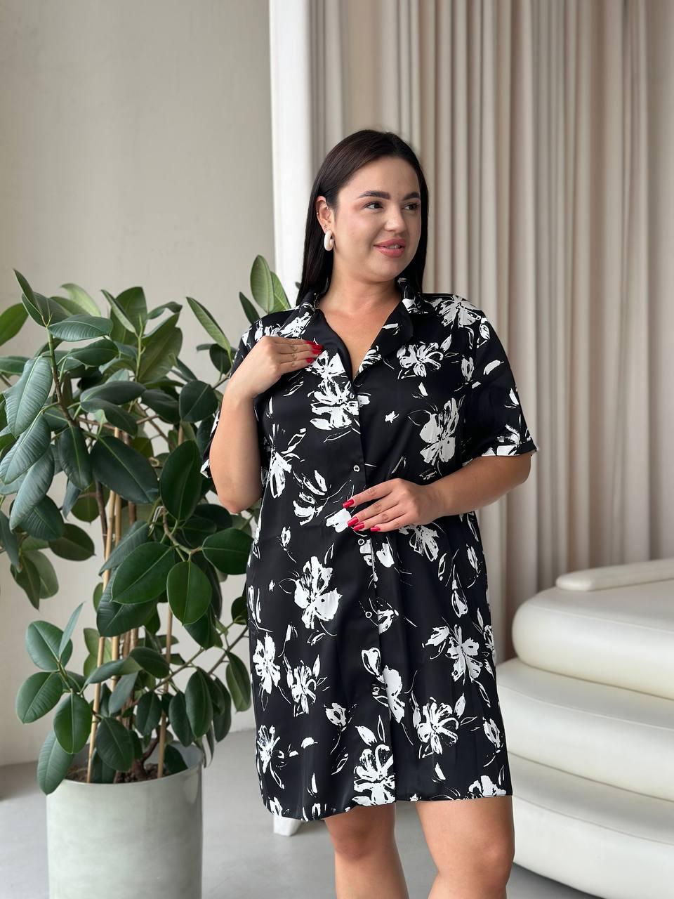 Чорна ночнушка. Одяг для дому. Нічна сорочка на ґудзиках., фото 1