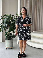 Чорна ночнушка. Одяг для дому. Нічна сорочка на ґудзиках., фото 4