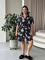 Чорна ночнушка. Одяг для дому. Нічна сорочка на ґудзиках., фото 2