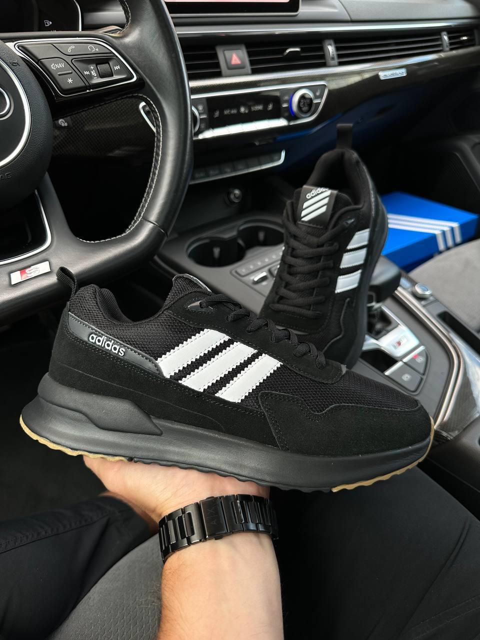 Чоловічі кросівки замшеві сітка Adidas Retropy Black White, кеди Адідас чорн. замша сітка. 41