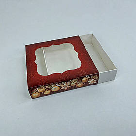 Коробка для пряника, 120*120*30 мм, з вікном, "Червоний оксамит"