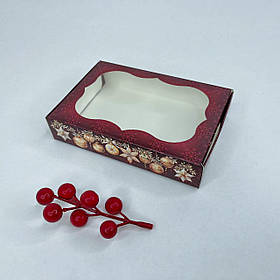 Коробка для пряника, 150*100*30 мм, з вікном, "Червоний оксамит"