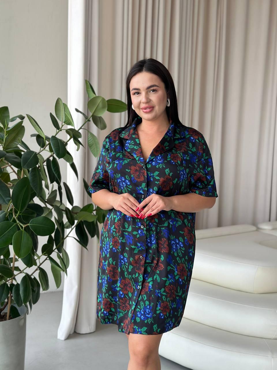 Квіткова нічна сорочка. Легкий одяг для дому. Ночнушка жіноча на ґудзиках., фото 1