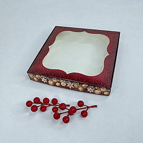 Коробка для пряника, 200*200*30 мм, з вікном, "Червоний оксамит"