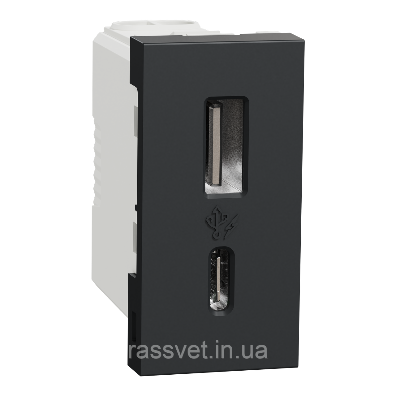 USB, New Unica, 1 модуль, тип A+C, 12 Вт, антрацит