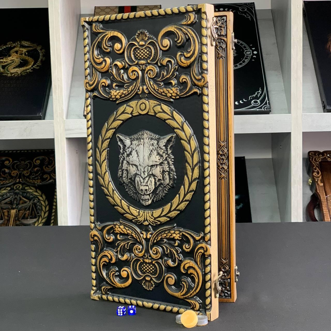 Нарди дерев'яні подарункові Вовк 46×23 см, фото 1