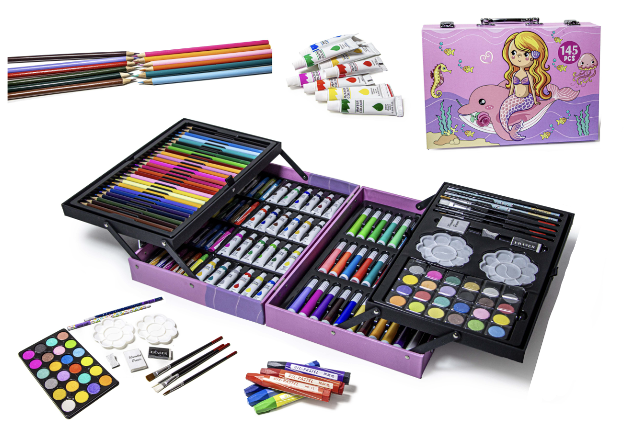 Великий набір для малювання і творчості для дітей, 145 предметів у кейсі, 3+.
